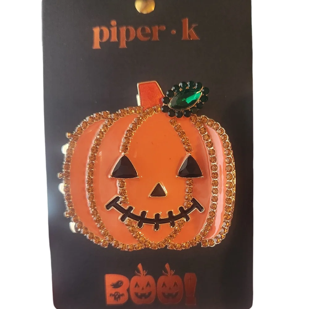 Piper K Rhinestone Embellished Orange Pumpkin Hair Clip